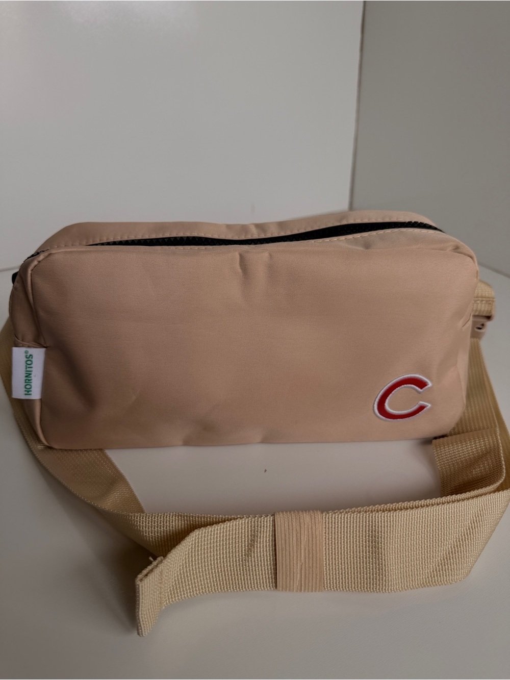 Cubs Hornitos Beige Crossbody Sling Bag with Red 'C' Accent